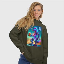 Женское худи Oversize хлопок Beersaur neon glow - meme - фото 2