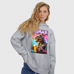 Женское худи Oversize хлопок Кибер пивозавр на фоне стены с граффити - нейроарт - фото 2