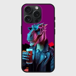 Чехол силиконовый для Apple iPhone 15 Pro Мax матовый Крутой пивозавр в кожаной куртке - нейроарт