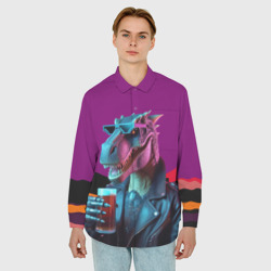 Мужская рубашка oversize 3D Крутой пивозавр в кожаной куртке - нейроарт - фото 2