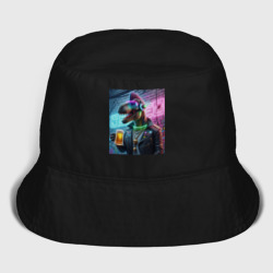 Мужская панама хлопок Dinosaur dude with a beer mug wearing headphones and sunglasses