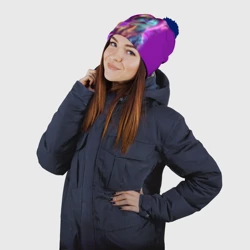 Шапка 3D c помпоном Панк динозавр с кружкой пива - неоновое свечение - фото 2