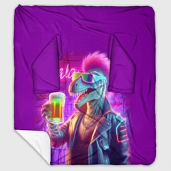 Плед с рукавами Панк динозавр с кружкой пива - неоновое свечение