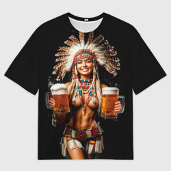 Мужская футболка oversize 3D Индейское пиво  - подача топлес 