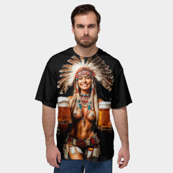 Мужская футболка oversize 3D Индейское пиво  - подача топлес  - фото 2