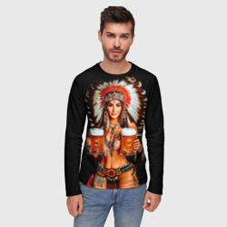 Мужской лонгслив 3D Индейское пиво - фирменное подача   - фото 2