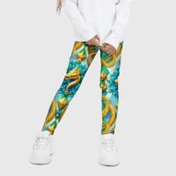 Детские леггинсы 3D Золотистые змеи и цветы - фото 2