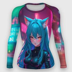 Женский рашгард 3D Девушка-кошка в стиле киберпанк