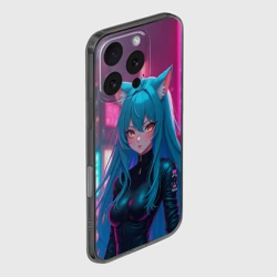 Чехол для iPhone 16 Pro силиконовый с защитой камеры Девушка-кошка в стиле киберпанк - фото 2
