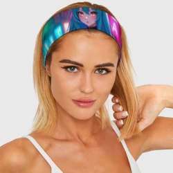 Повязка на голову 3D Девушка-кошка в стиле киберпанк - фото 2