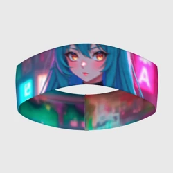 Повязка на голову 3D Девушка-кошка в стиле киберпанк