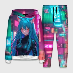 Женский костюм с толстовкой 3D Девушка-кошка в стиле киберпанк