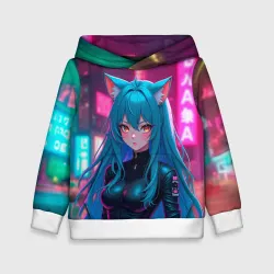 Детская толстовка 3D Девушка-кошка в стиле киберпанк