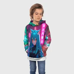 Детская толстовка 3D Девушка-кошка в стиле киберпанк - фото 2