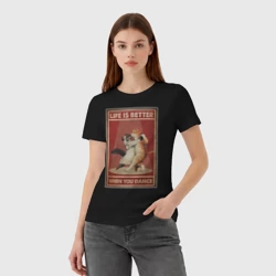 Женская футболка хлопок Жизнь лучше в танце - коты - фото 2