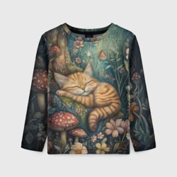 Детский лонгслив 3D Спящий полосатый котёнок