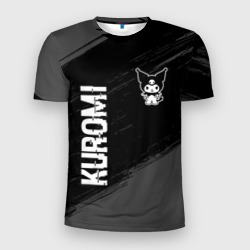 Мужская футболка 3D Slim Kuromi glitch на темном фоне вертикально