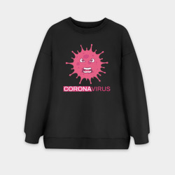 Женский свитшот oversize без начеса хлопок Pink coronavirus