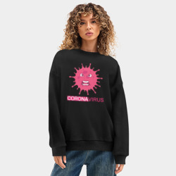 Женский свитшот oversize без начеса хлопок Pink coronavirus - фото 2