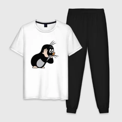 Мужская пижама с белой футболкой хлопок Чешский крот в шоке от происходящего мем