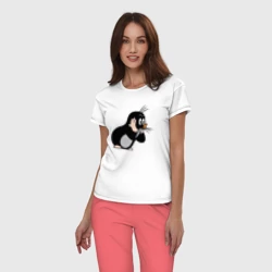 Женская пижама с белой футболкой хлопок Чешский крот в шоке от происходящего мем - фото 2