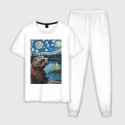 Мужская пижама с белой футболкой хлопок Бобр курва польский с пивом