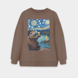 Женский свитшот oversize без начеса хлопок Бобр курва польский с пивом