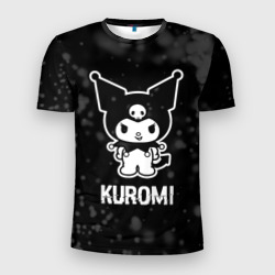 Мужская футболка 3D Slim Kuromi glitch на темном фоне