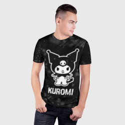 Мужская футболка 3D Slim Kuromi glitch на темном фоне - фото 2