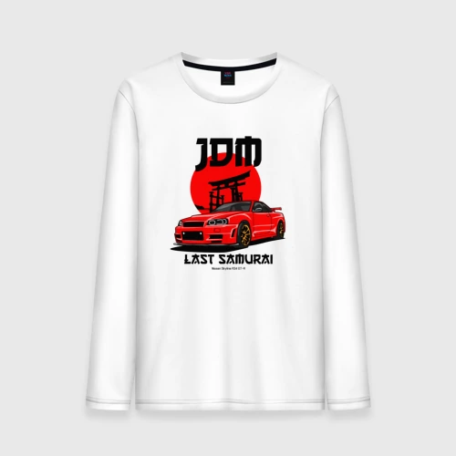Мужской лонгслив хлопок Nissan Skyline R34 на фоне солнца