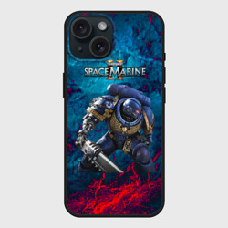 Чехол силиконовый для Apple iPhone 15 матовый Warhammer 40000 space marine  2 ультрамарин