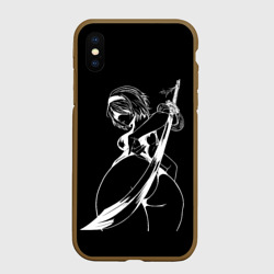 Чехол для iPhone XS Max матовый 2B с катаной - Nier automata B&W contours