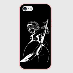 Чехол для iPhone 5/5S матовый 2B с катаной - Nier automata B&W contours