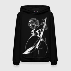 Женская толстовка 3D 2B с катаной - Nier automata B&W contours