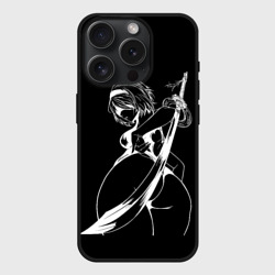 Чехол силиконовый для Apple iPhone 15 Pro матовый 2B с катаной - Nier automata B&W contours