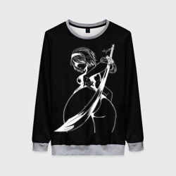 Женский свитшот 3D 2B с катаной - Nier automata B&W contours