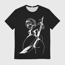 Мужская футболка 3D 2B с катаной - Nier automata B&W contours