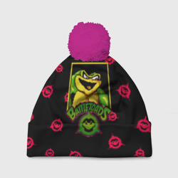 Шапка 3D c помпоном Боевые жабы пиксельно - лого паттерн