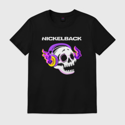 Мужская футболка хлопок Nickelback - неоновый череп
