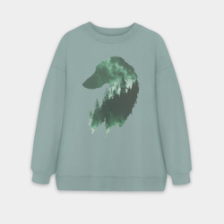 Женский свитшот oversize без начеса хлопок Русская борзая лицо силуэт колли