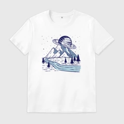 Мужская футболка хлопок Сатурн и горы