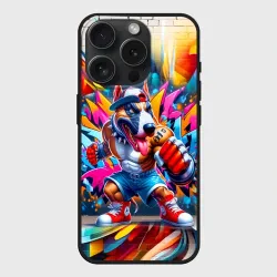 Чехол силиконовый для Apple iPhone 15 Pro Мax матовый Бойцовый бультерьер - граффити