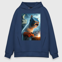 Мужское худи Oversize хлопок Кот сварщик - нейроарт