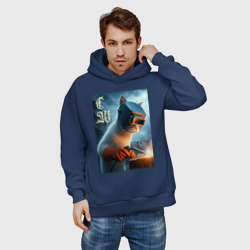 Мужское худи Oversize хлопок Кот сварщик - нейроарт - фото 2