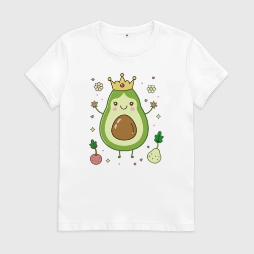 Женская футболка хлопок с принтом Авокадо принцесса, вид спереди #2