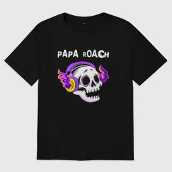 Мужская футболка хлопок Oversize Papa Roach - неоновый череп