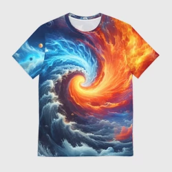 Мужская футболка 3D Столкновение двух стихий - инь янь