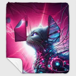 Плед с рукавами Космический кибер котёнок - неоновое свечение