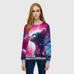 Женский свитшот 3D Космический кибер котёнок - неоновое свечение - фото 2