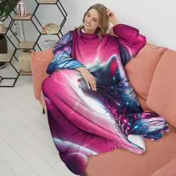 Плед с рукавами Космический кибер котёнок - неоновое свечение - фото 2